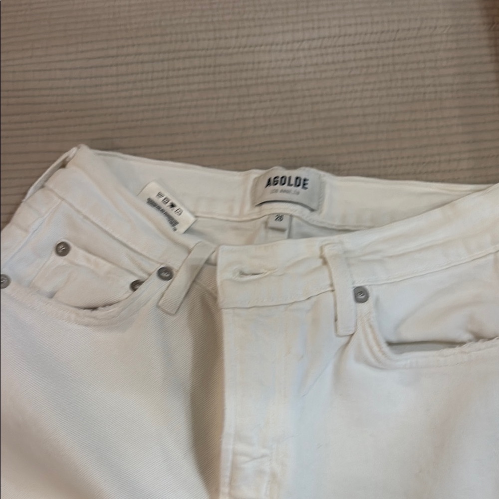 Agolde White Straight Leg Jeans with Textured Fabric